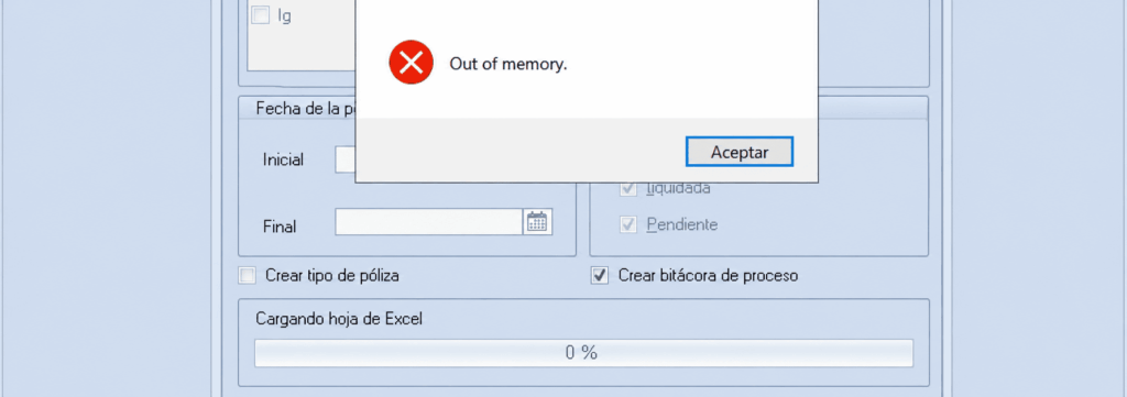 Out of Memory al integrar pólizas desde COI