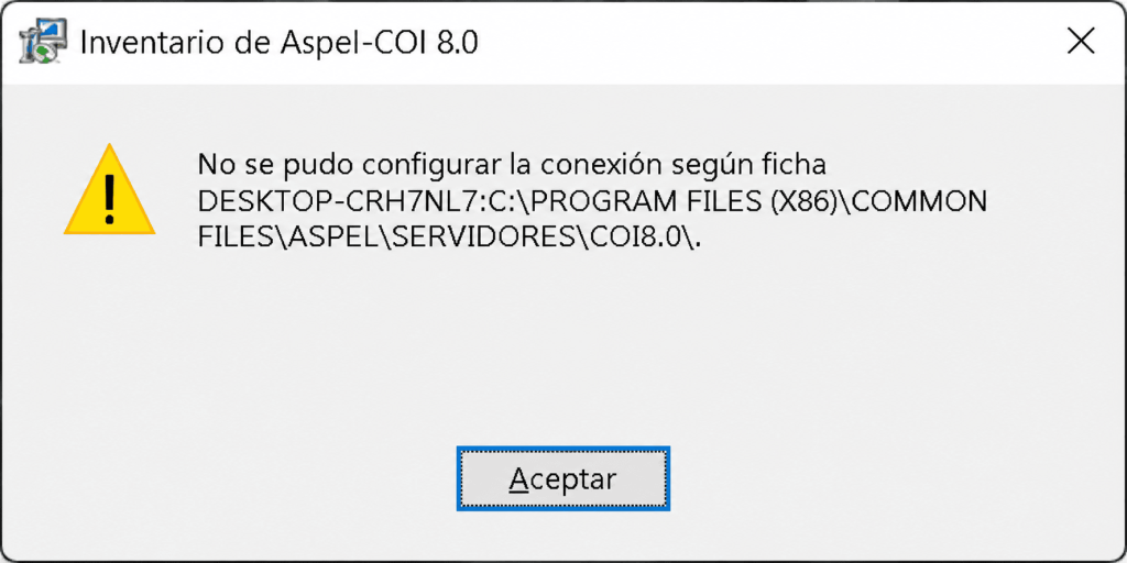 «No se puede escribir en la carpeta especificada» en Aspel COI