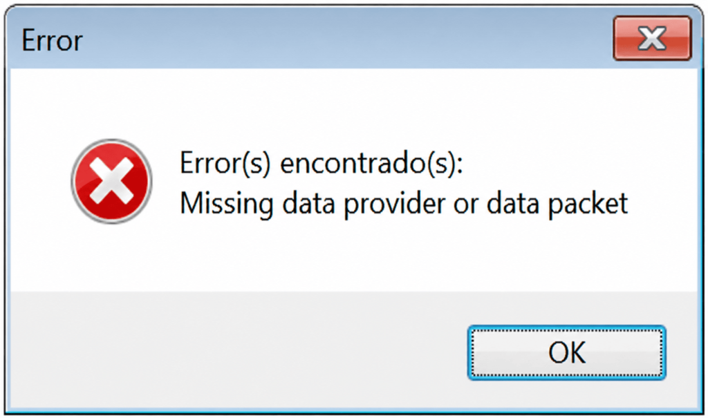 Error «missing data provider or data packet» al abrir Aspel SAE